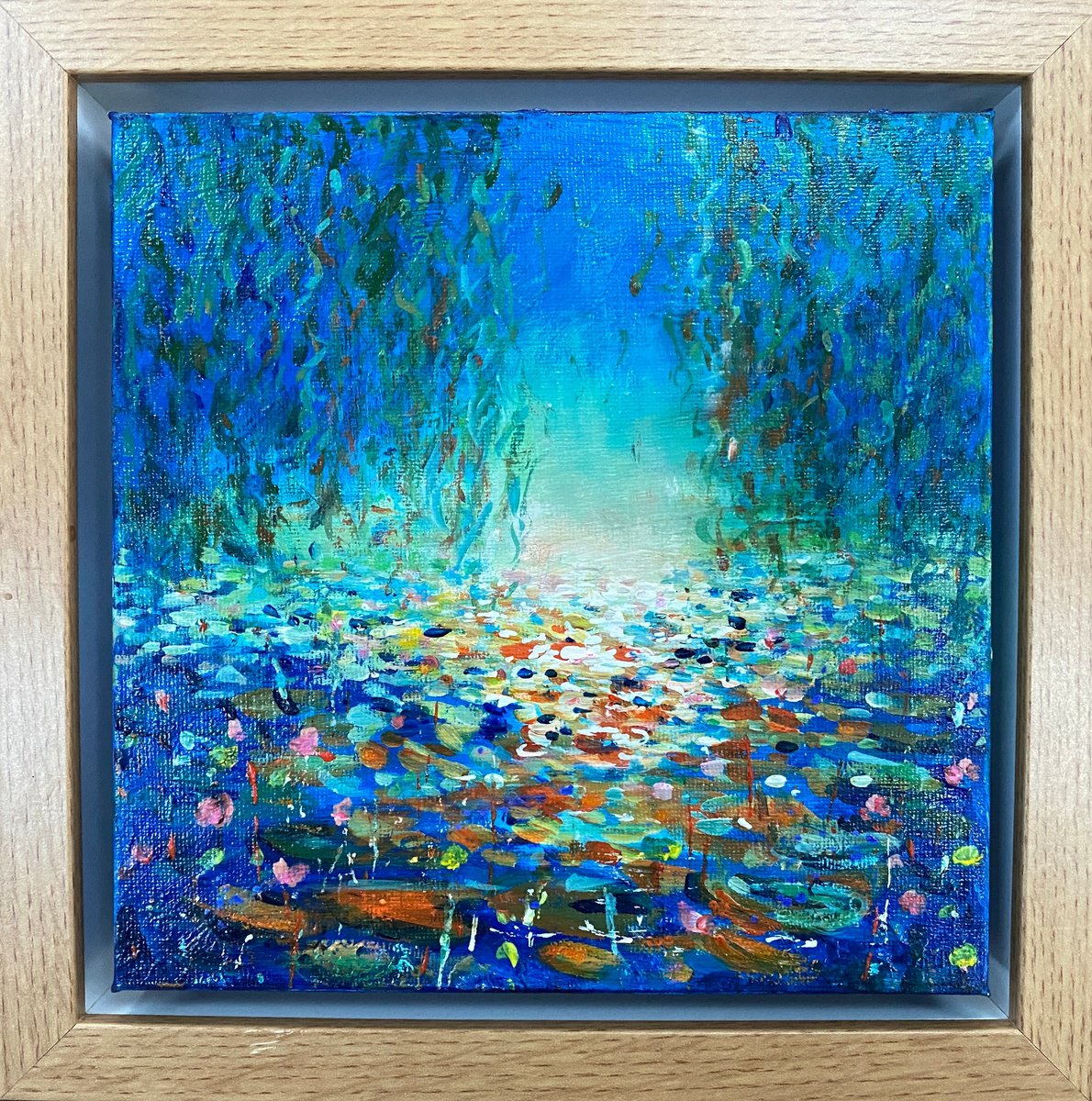 Impressionistic Landscape Painting By Teresa Tanner, 10 X 10", Waterlily Pond, Original Artwork