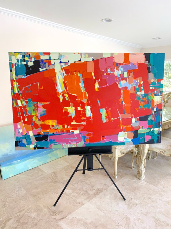 Abstract in Red, Original oil Painting, Extra Large, Handmade artwork, One of a Kind