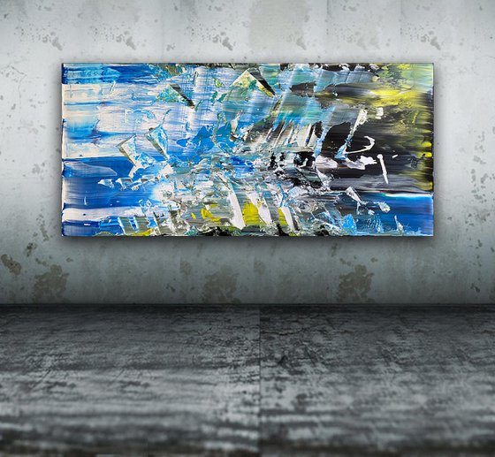 "Everybody Was Kung Fu Fighting" - FREE USA SHIPPING - Original PMS Abstract Acrylic Painting On Recycled Wooden Desk Panel - 55" x 26"