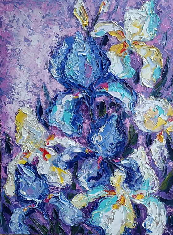 Expression flowers - irises, flowers, oil painting, irises flowers, gift idea, flowers oil painting, flowers art, gift for woman