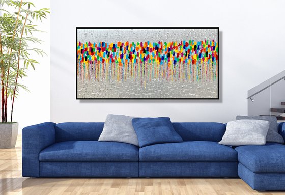 Cascade of Colors #2 - LARGE,  TEXTURED, PALETTE KNIFE ABSTRACT ART – EXPRESSIONS OF ENERGY AND LIGHT. READY TO HANG!