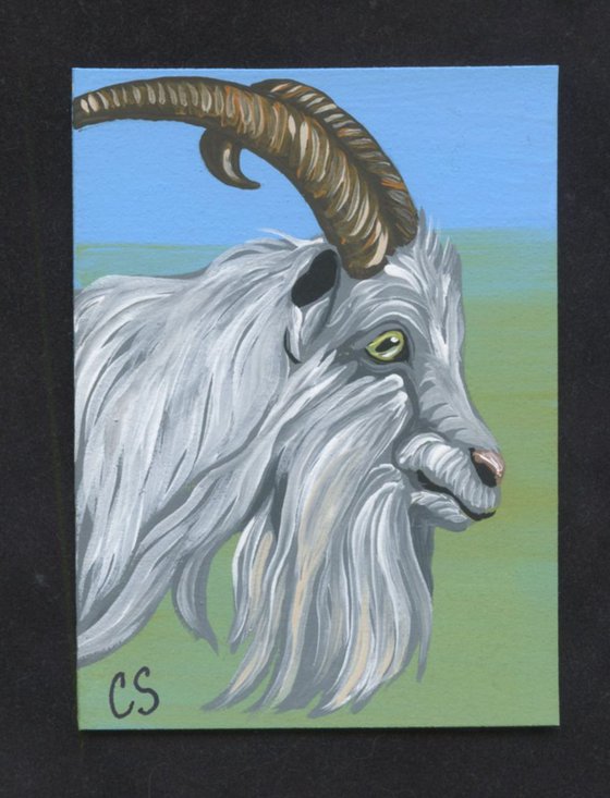 ACEO ATC Original Painting Billy Goat Farm Animal Art-Carla Smale