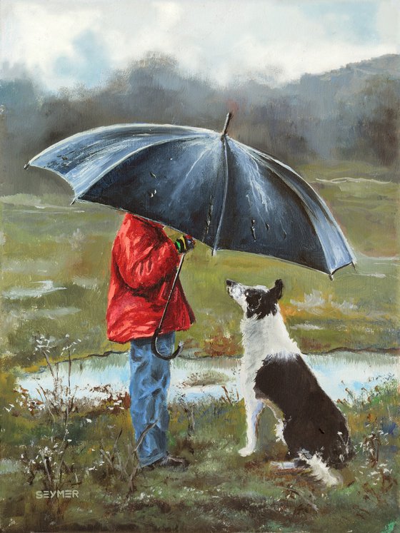 Personalized dog and owner oil portrait