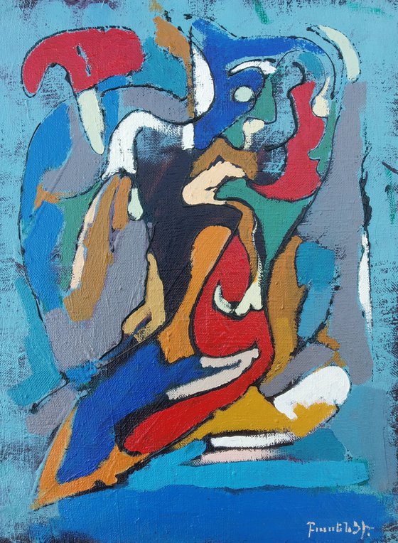 Abstract with blue(30x40cm, oil painting, ready to hang)