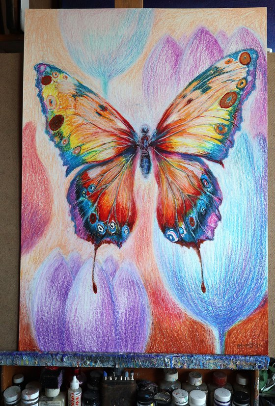 Vibrant Flight, Paper, Oil Pastel, 86x59 cm