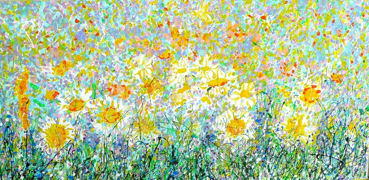 Wild Daisy Meadow 2025 By Lesley Blackburn, 40 X 20, Artwork For Sale On Artfinder