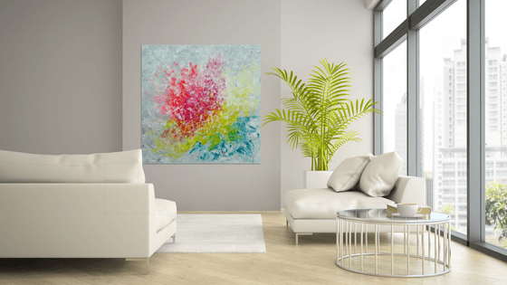 Frozen in time - XL colorful floral abstract painting