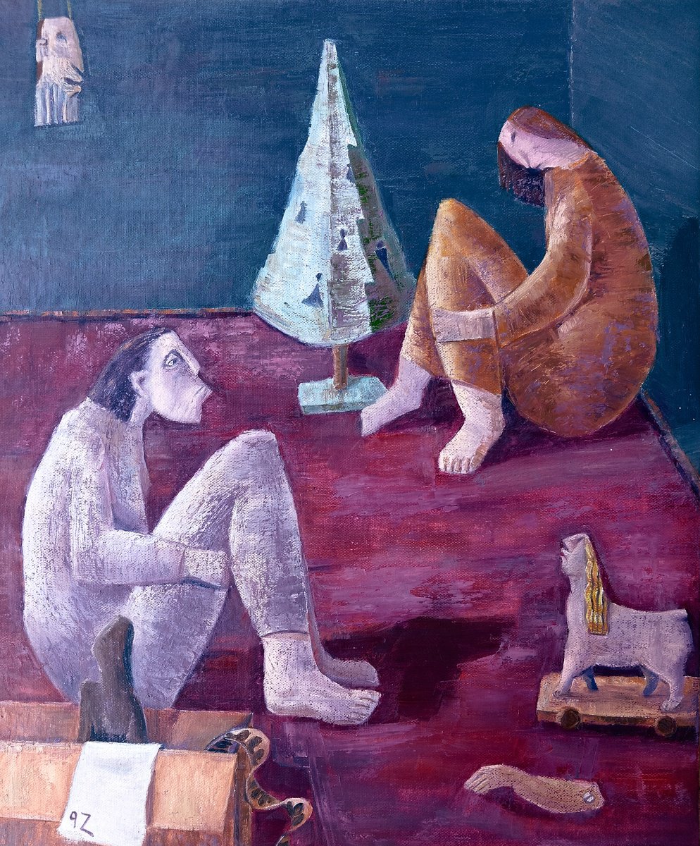 Naive Portrait Oil Painting By Gegham Hunanyan, 20 X 24, Childhood Memories, Original Artwork