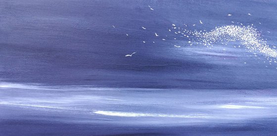 Moonlight Murmuration - Seascape, Murmuration, Panoramic, XL, Modern Art Office Decor Home