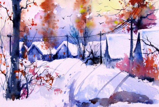 Snowy village serenity