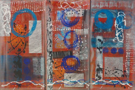 mid century modern art A221 set of 3 abstract large paintings 100x150x2 cm  original acrylic on stretched canvas