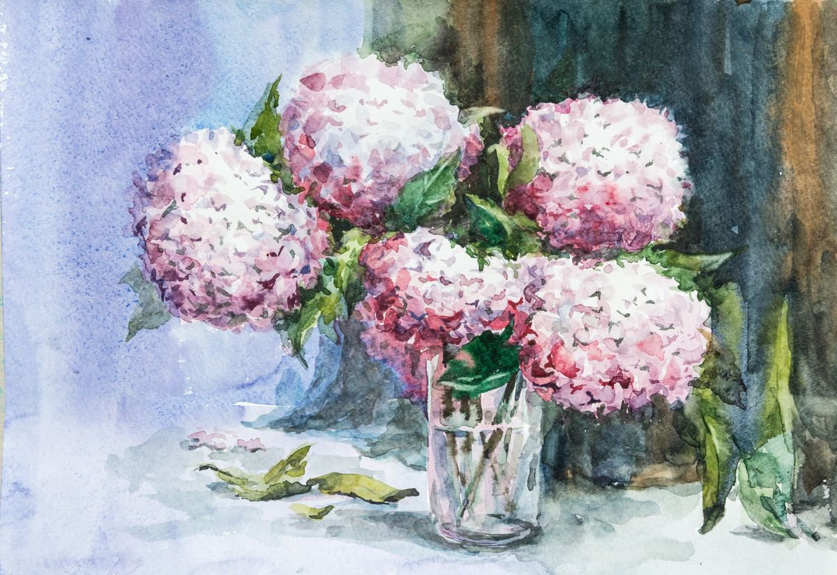 Impressionistic Still Life Watercolour By Galyna Shevchencko, 17 X 12, Still Life With Lillac, Original Artwork