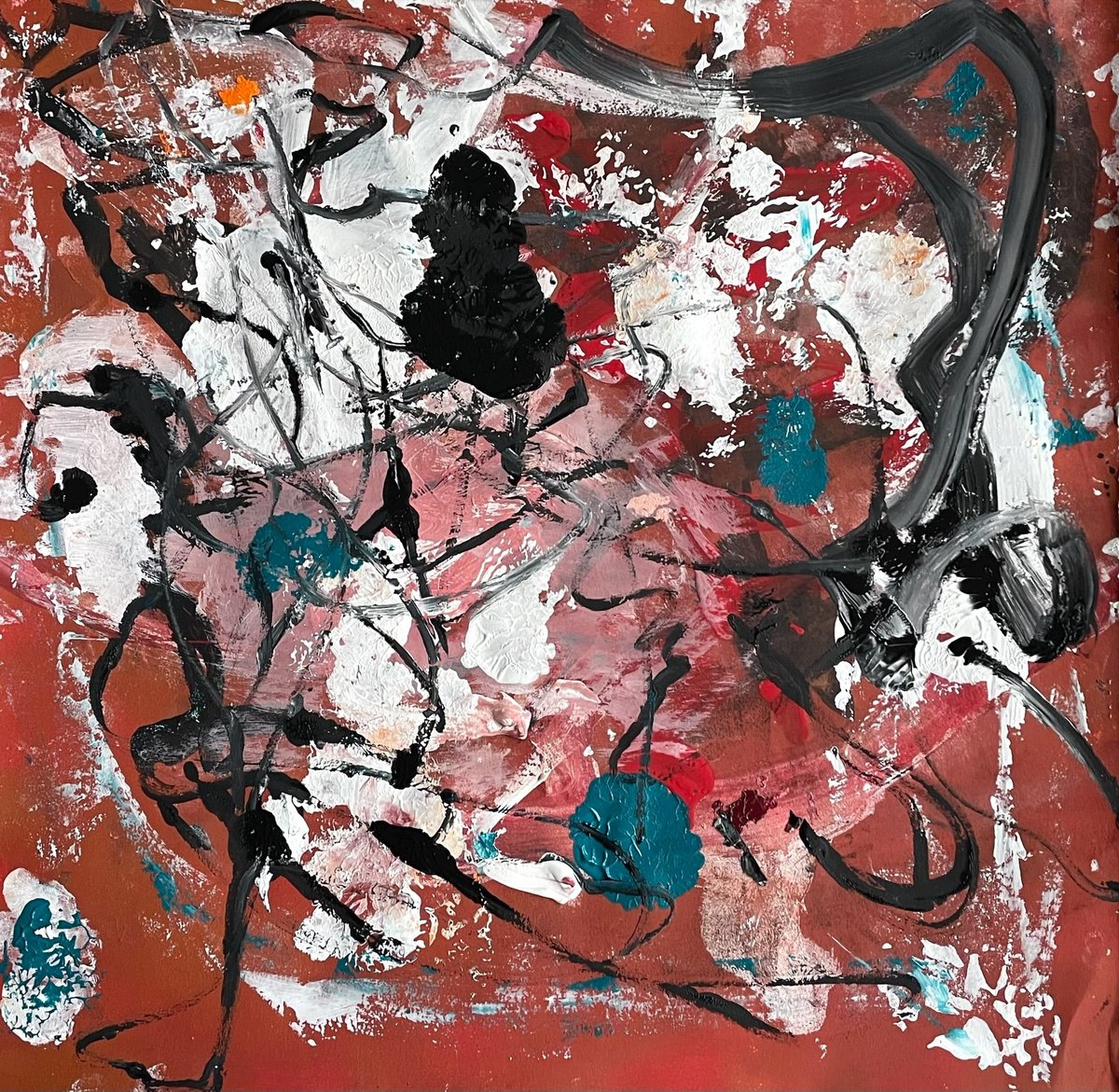 Expressive Abstract Acrylic Painting By Christel Haag, 15 X 16, Lebenswege 3, Original Artwork