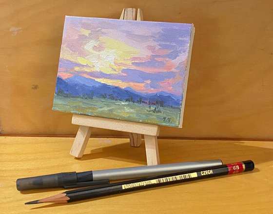Sunset Over Mountains Landscape Miniature