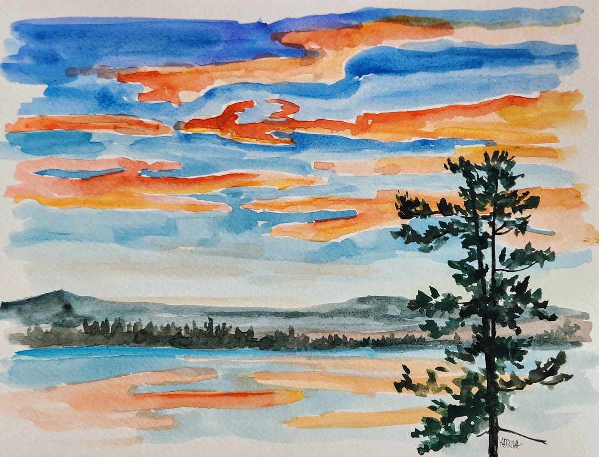Impressionistic Landscape Watercolour By Katrina Case, 15 X 12", Evening Of Simplicity, Original Artwork