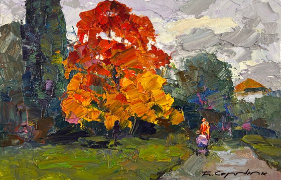 Autumn Park in Cloudy Weather