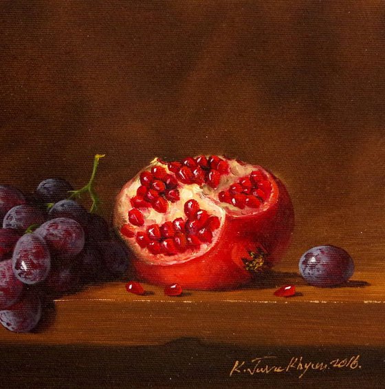Still Life, Fruits, Pomegranate, Original oil Painting, Classic Art, Handmade painting, signed