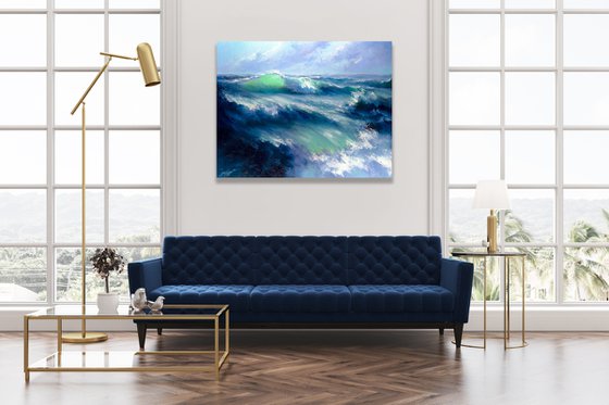 Morning Storm. Seascape scene. Ocean Painting.