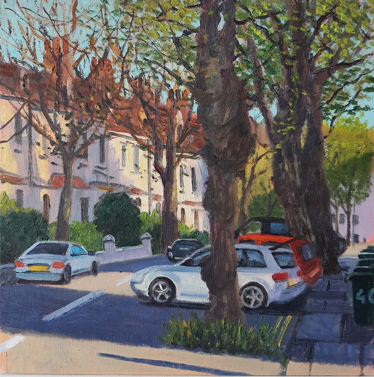 Impressionistic Cityscapes Oil Painting By Roberto Ponte, 12 X 12", Brighton Streets, England, Original Artwork