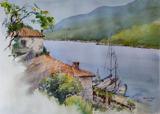 Croatia Rabac, The heart of Istria, Rabac, Croatia Original Hand-painted watercolor artwork, Mediterranean art, Impressionistic coastal