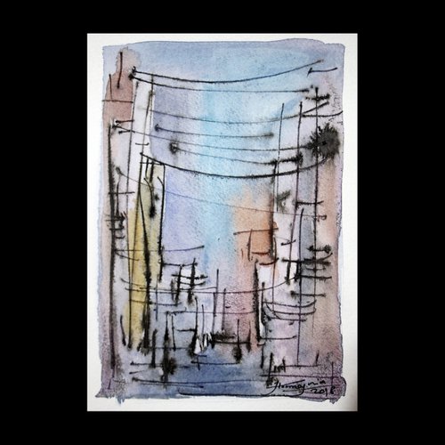 ALLEYS(12), WATERCOLOR ON PAPER, 14X 19 CM by Jamaleddin Toomajnia