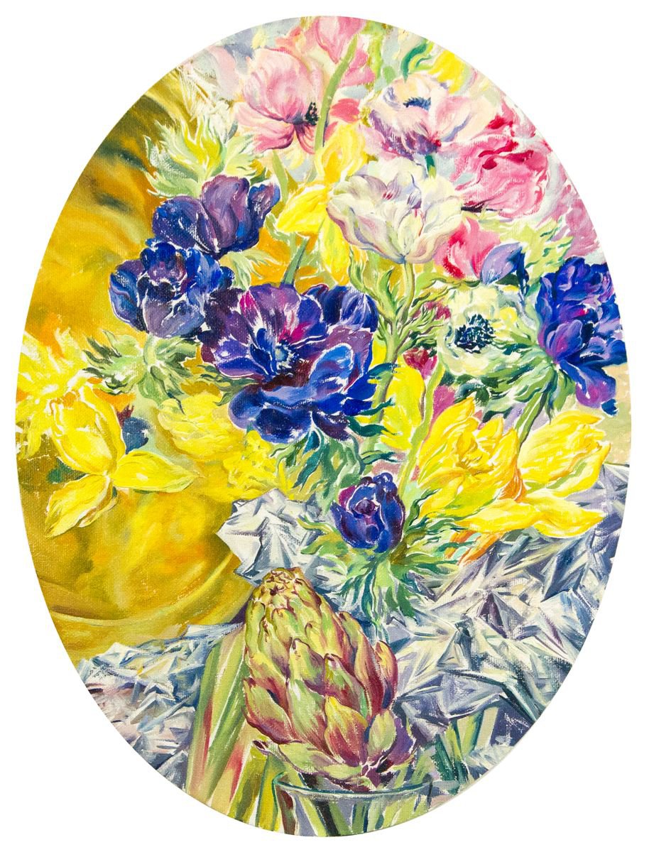 Still life with artichoke and anemones by Daria Galinski