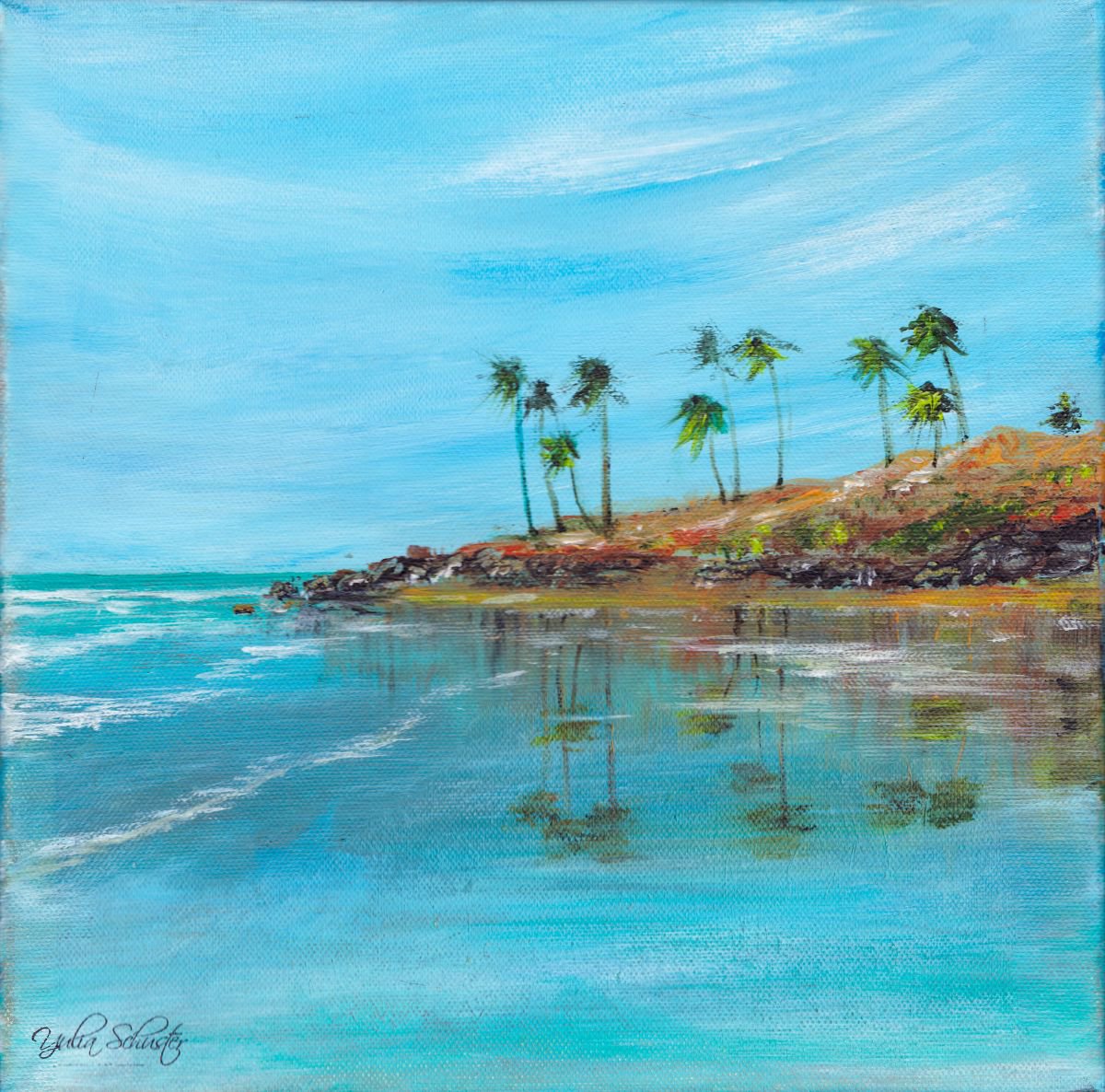 Impressionistic Landscape Acrylic Painting By Yulia Schuster, 12 X 12", Sun- Kissed, Original Artwork