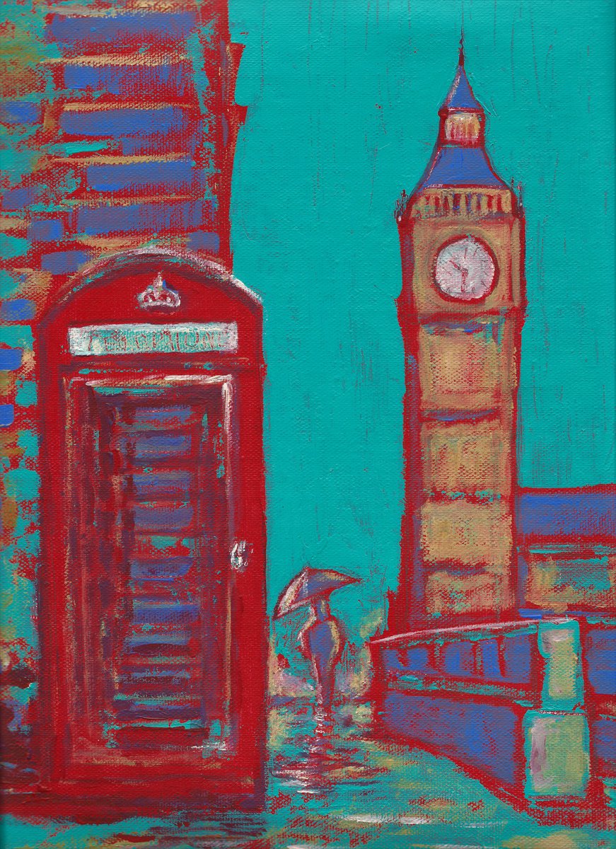 Impressionistic Cityscapes Acrylic Painting By Denys Kuvaiev, 9 X 13, Red London, Original Artwork