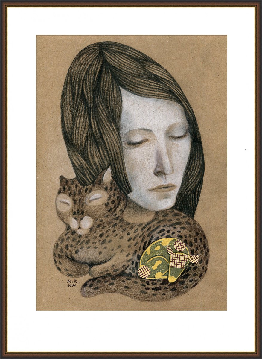 Naive Portrait Collage By Margot Raven, 8 X 11", Sleep Mode, Original Artwork
