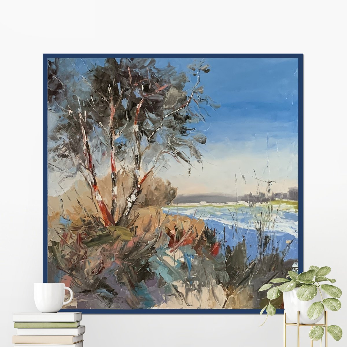 Expressive Landscape Oil Painting By Vita Schagen, 24 X 24", Forest Music By The River., Original Artwork