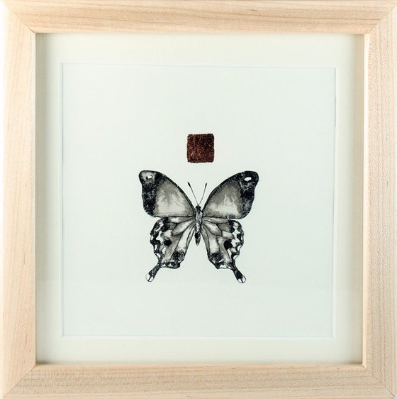 Swallowtail Butterfly / Intricate Ink Painting with Copper / Framed in a Maple Frame