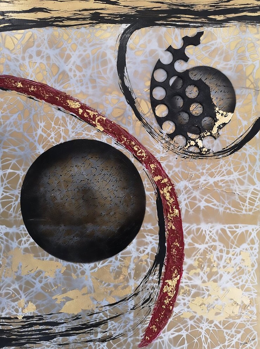 Abstract Painting By Ivana Urso, 24 X 31, Spherical Writings, Original Artwork