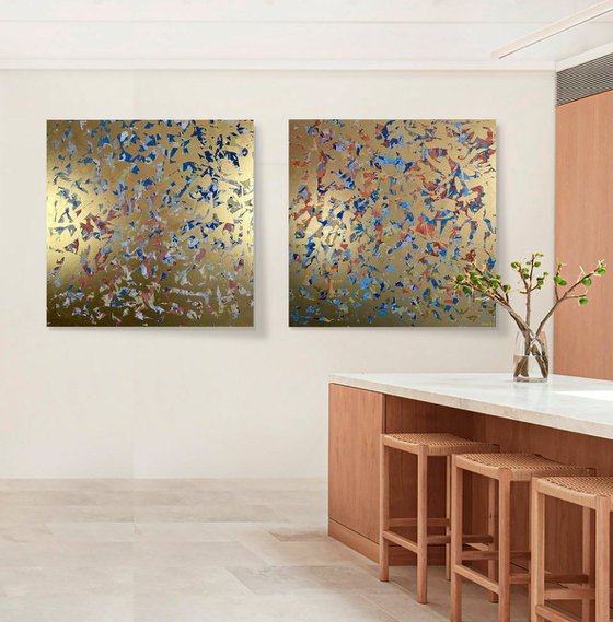 Golden Wisdom Duo - 127cm squ (x2)- mixed media on canvas