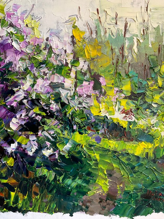 Lilac on green background
