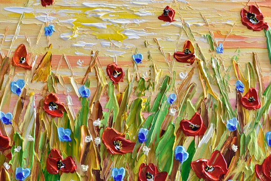 Sunset Poppies - Impasto flower painting