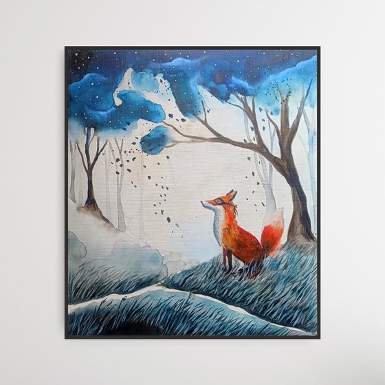 Fox In The Blue Forest