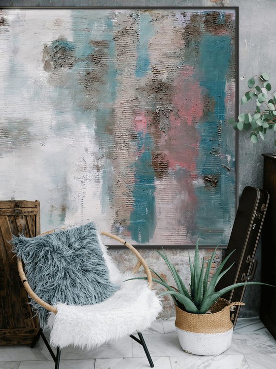 Textured large painting blue