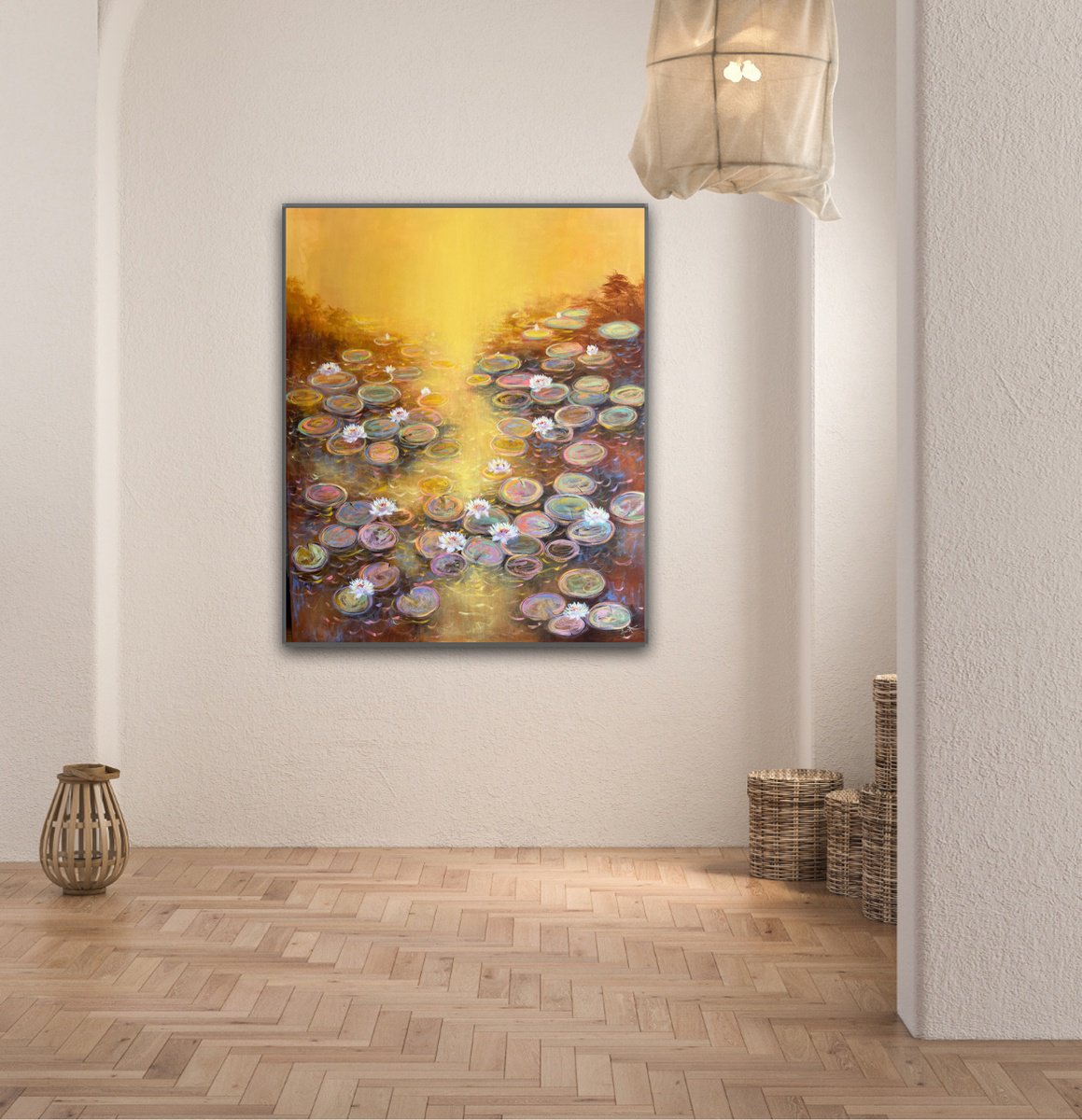 Impressionistic Landscape Acrylic Painting By Amita Dand, 36 X 48, Golden Days, Original Artwork