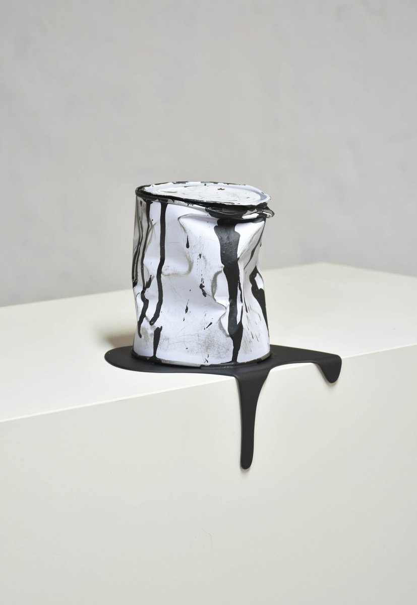 Urban And Pop Still Life Sculpture By Yannick Bouillault, 6 X 8", Le Vieux Pot De Peinture Noir, Original Artwork