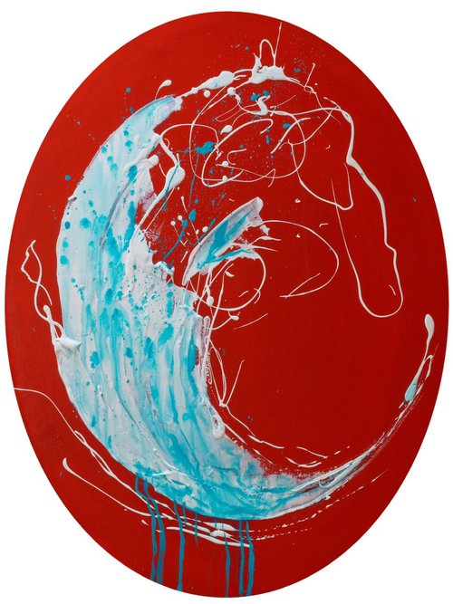 Sea wave on red, abstraction by Anna Onikiienko