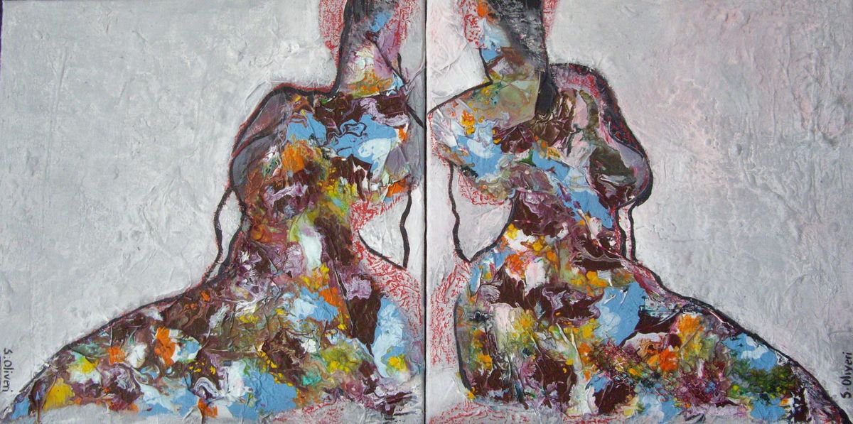 Women. Diptych 2x40x40 cm ready to hang by Sylvie Oliveri