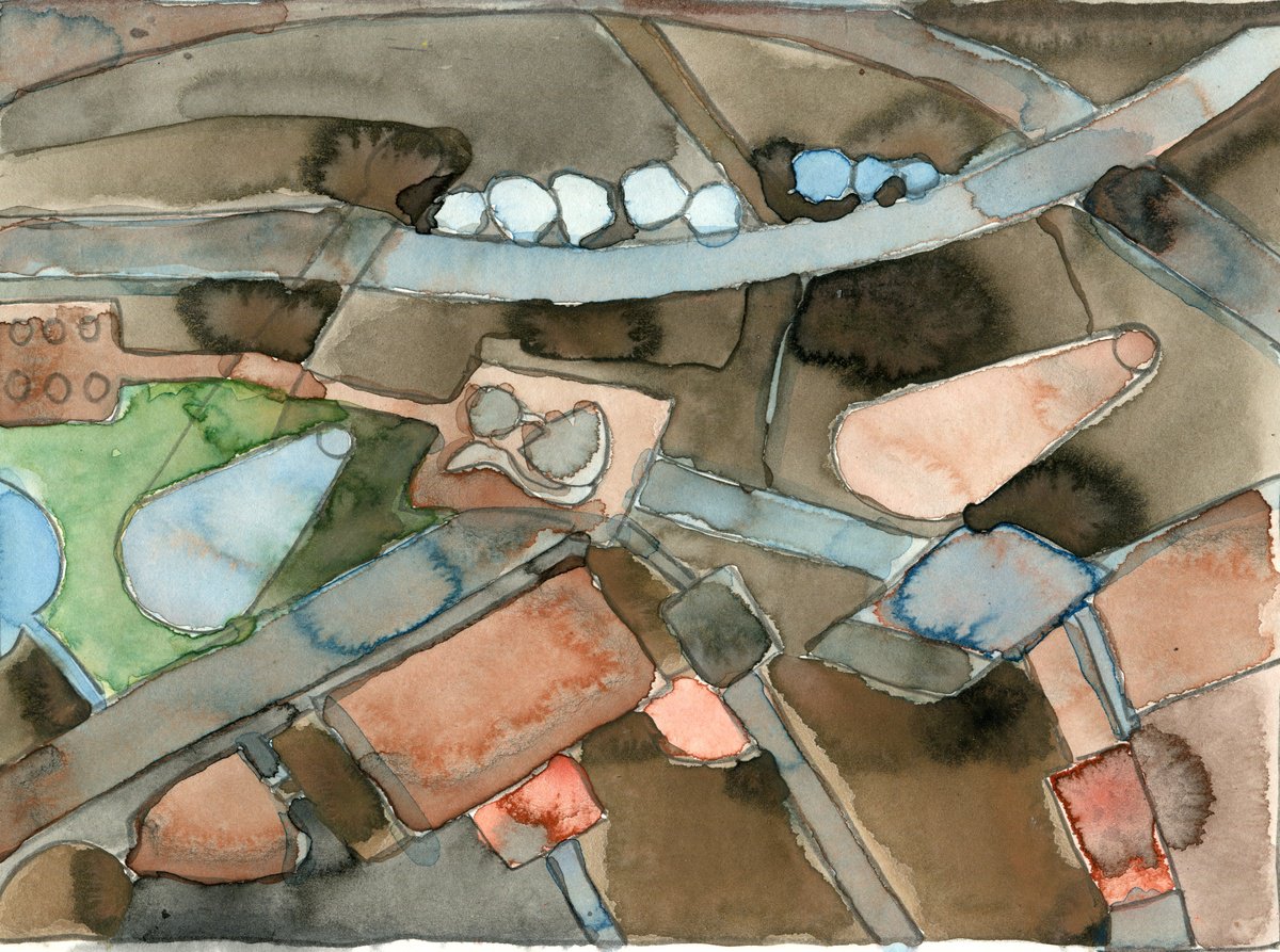 Impressionistic Abstract Watercolour By Elizabeth Anne Fox, 11 X 8, Landscape Of Labour, Original Artwork
