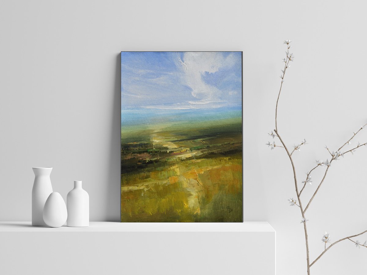 Abstract Landscape Acrylic Painting By Ivan Grozdanovski, 21 X 29, Secret Of The Green Valley 20B, Original Artwork