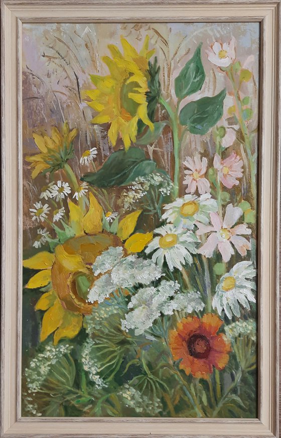 Sunflowers - Original oil painting (2019),framed