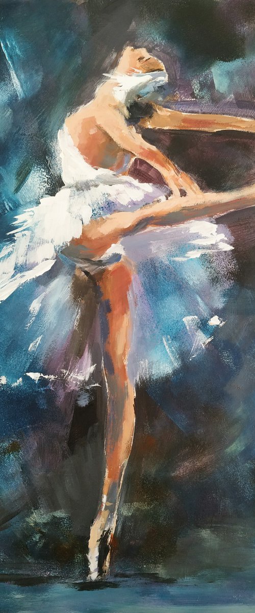 Backstage series  Οn pointe-Ballerina- woman Painting on MDF by Antigoni Tziora