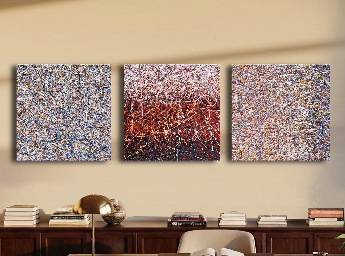 Impressionistic Landscape Acrylic Painting By Nadiia Antoniuk, 59 X 20", Day One - Triptych, Original Artwork