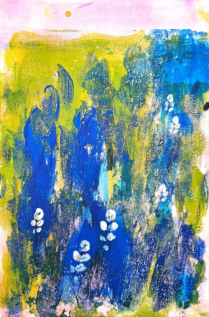 Impressionistic Landscape Acrylic Painting By Irina Plaksina, 8 X 12, Bluebonnets, Original Artwork