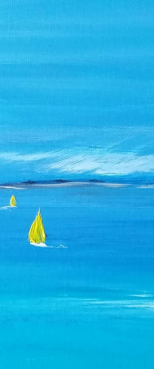 Three little yellow boats by Mel Graham