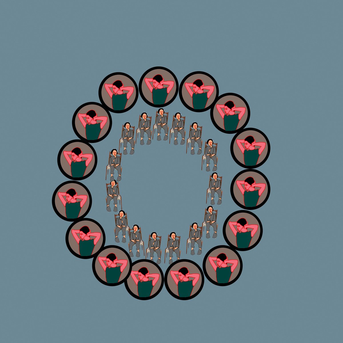 Urban And Pop Portrait Print By Artworks By Rina Mualem, 10 X 10, Human Circles - Feminist Art, Original Artwork