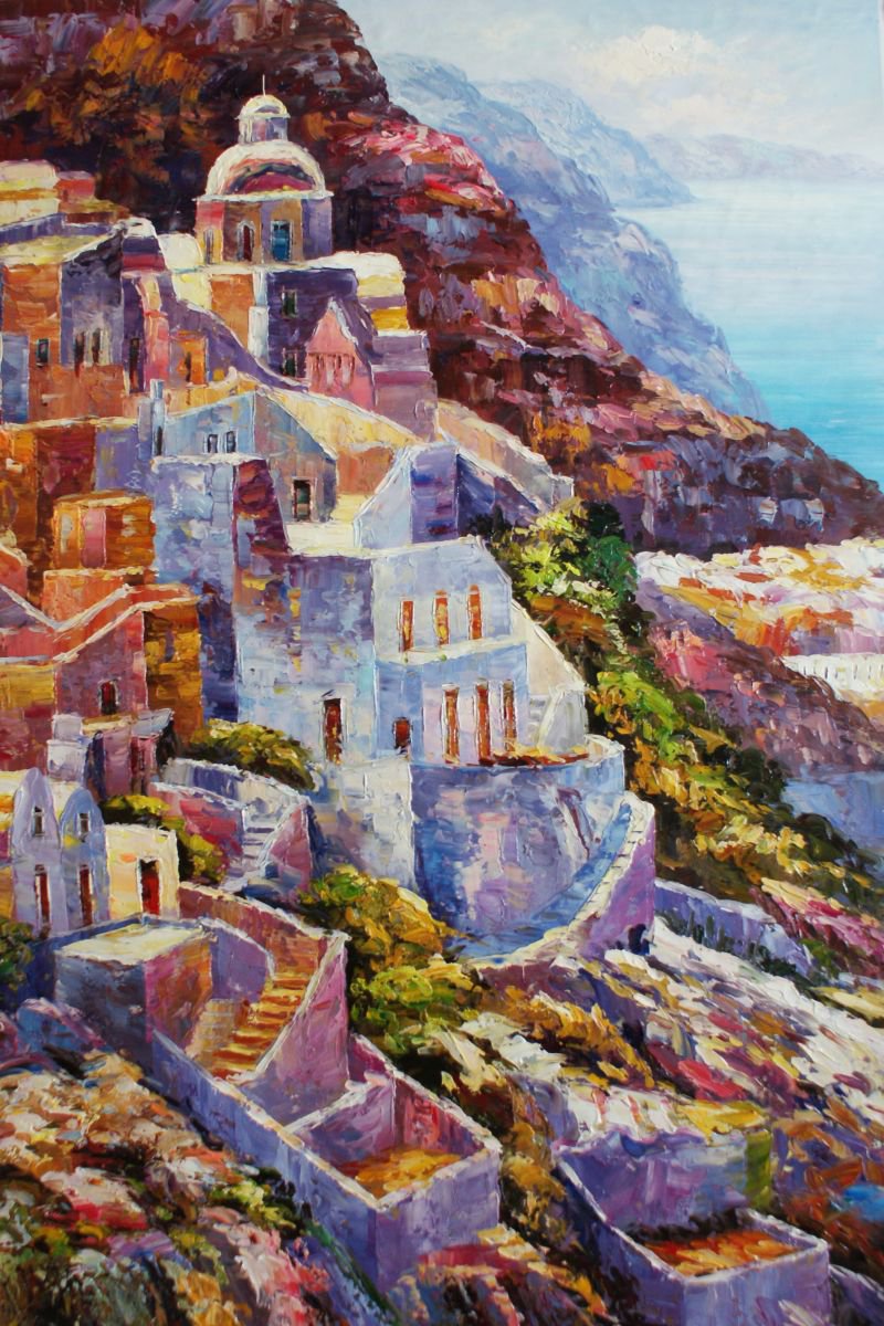 Colorful Greece Canvas / oil. Size 60x90 cm. by Thomas Wu